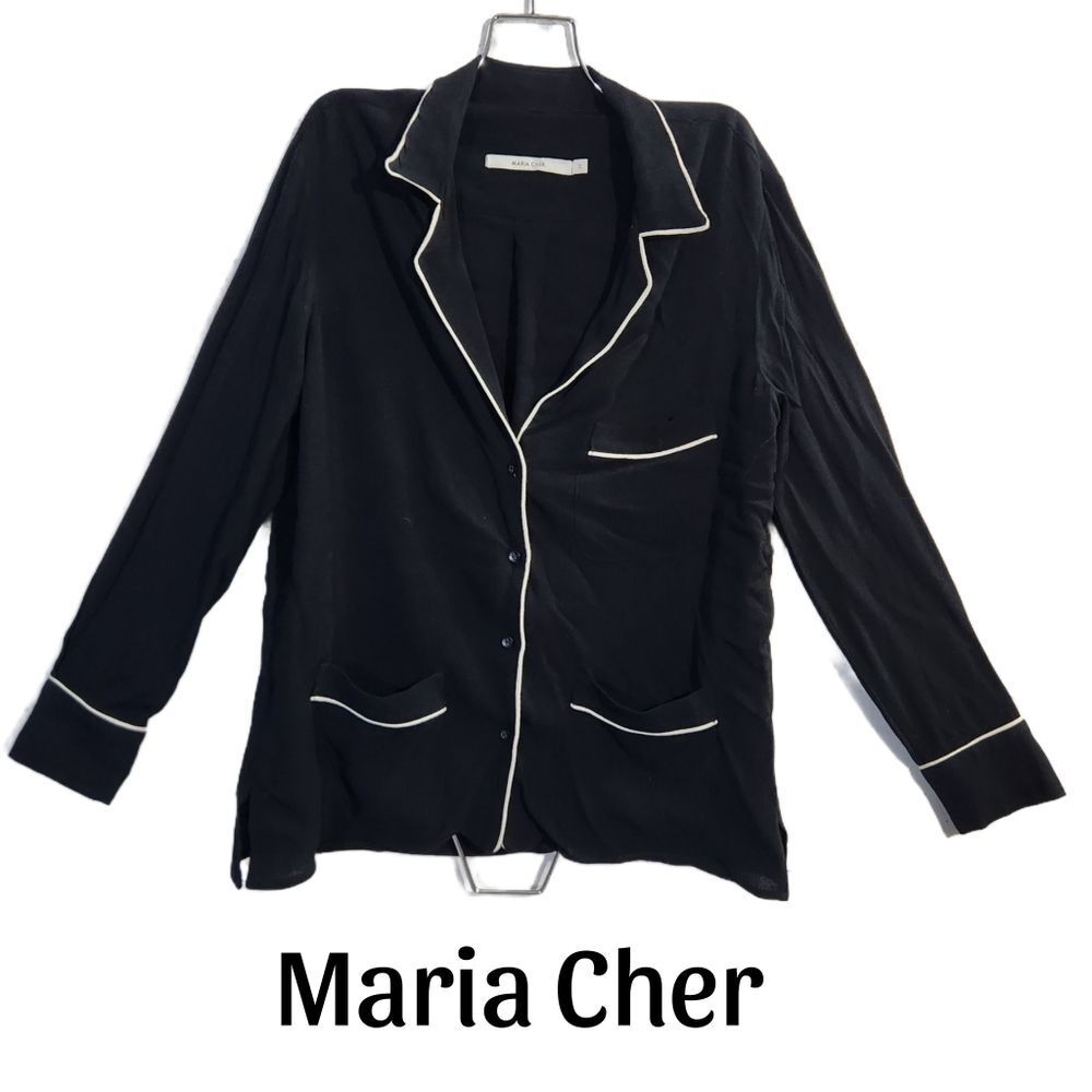 Maria Cher  contrast minimalist black white top blouse size 2